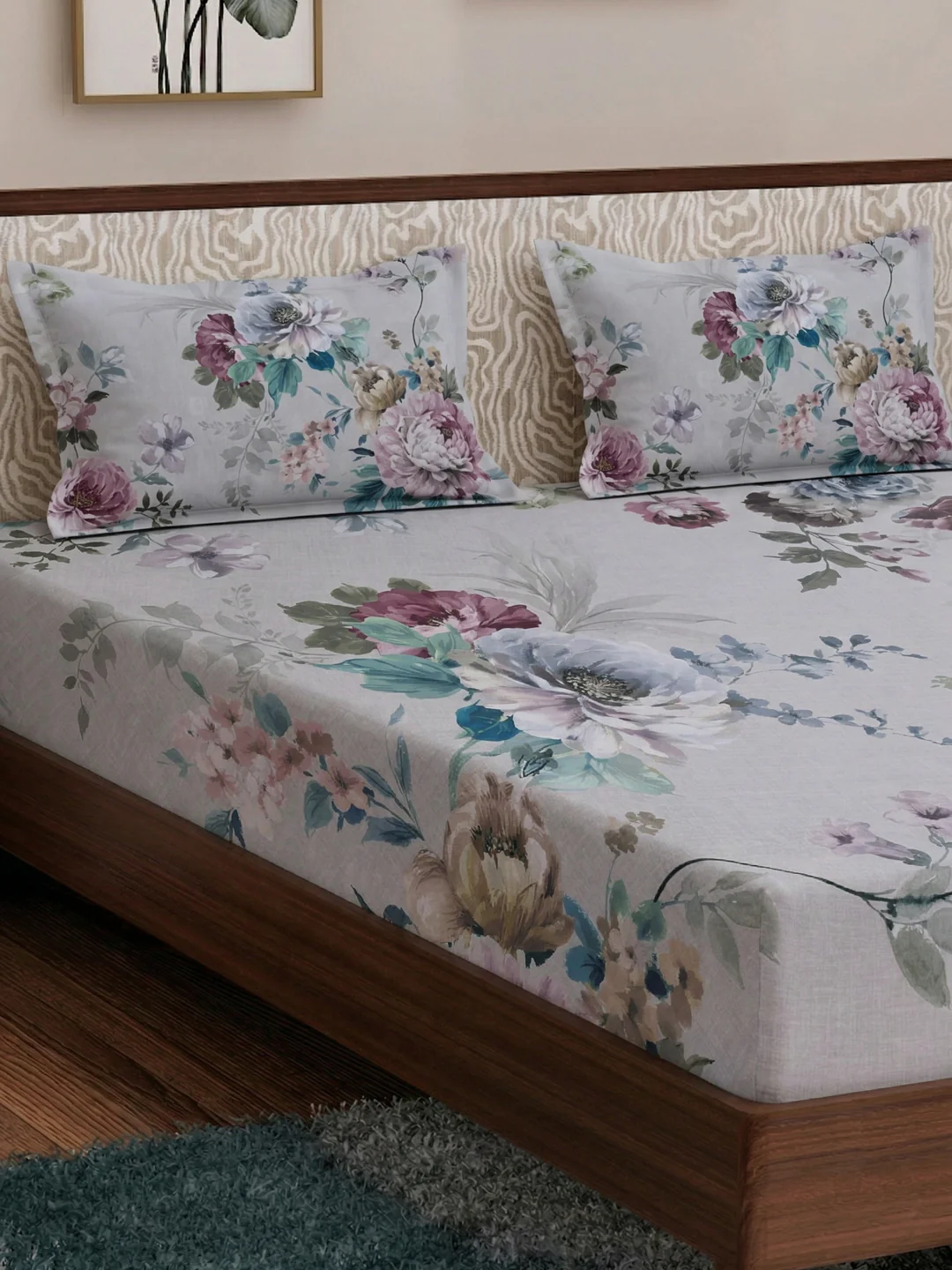 120 GSM Polyester King Size Bedsheet with 2 Pillow Covers Soft Touch Collection