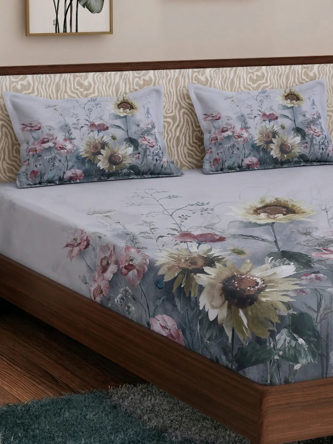 120 GSM Polyester King Size Bedsheet with 2 Pillow Covers Soft Touch Collection