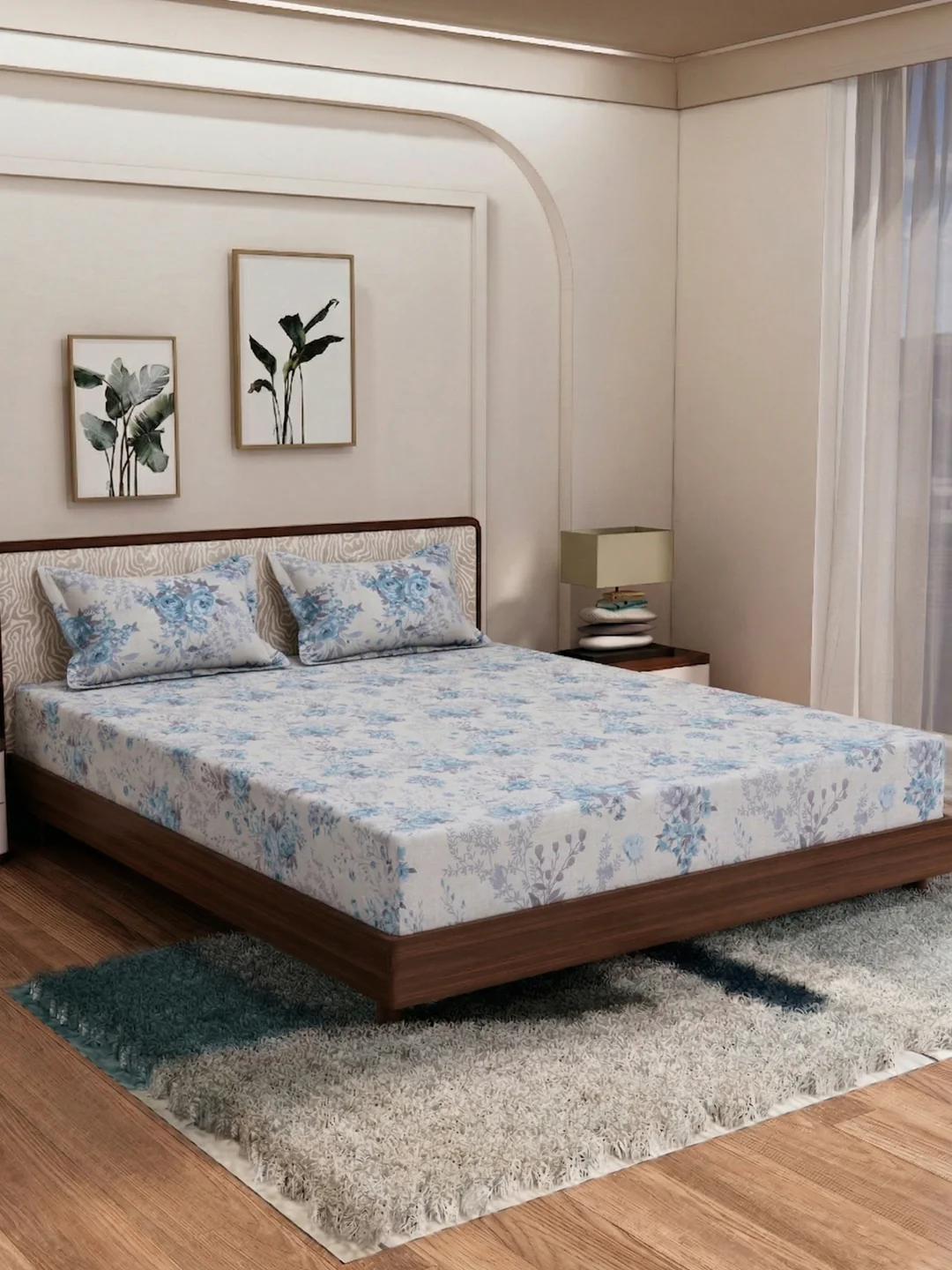 120 GSM Polyester King Size Bedsheet with 2 Pillow Covers Textura Jacquard Collection - Image 2