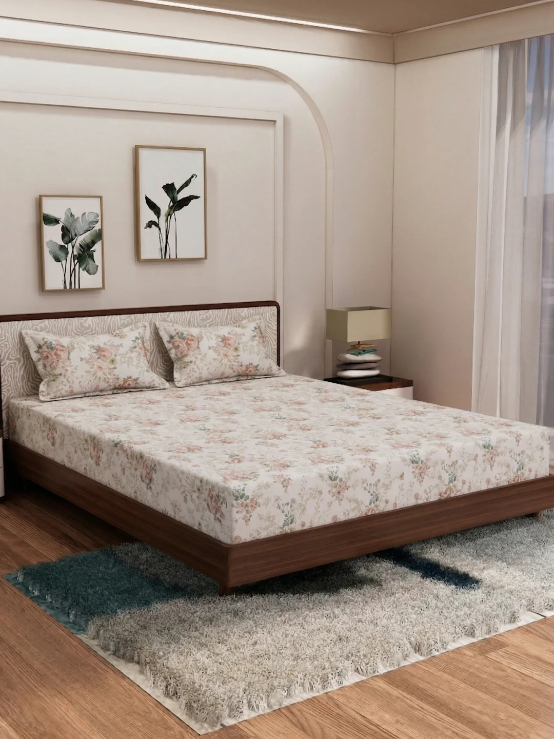 120 GSM Polyester King Size Bedsheet with 2 Pillow Covers Textura Jacquard Collection - Image 2