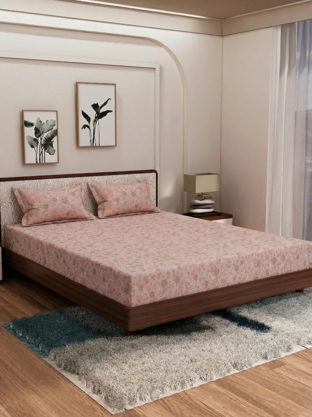 120 GSM Polyester King Size Bedsheet with 2 Pillow Covers Textura Jacquard Collection - Image 2