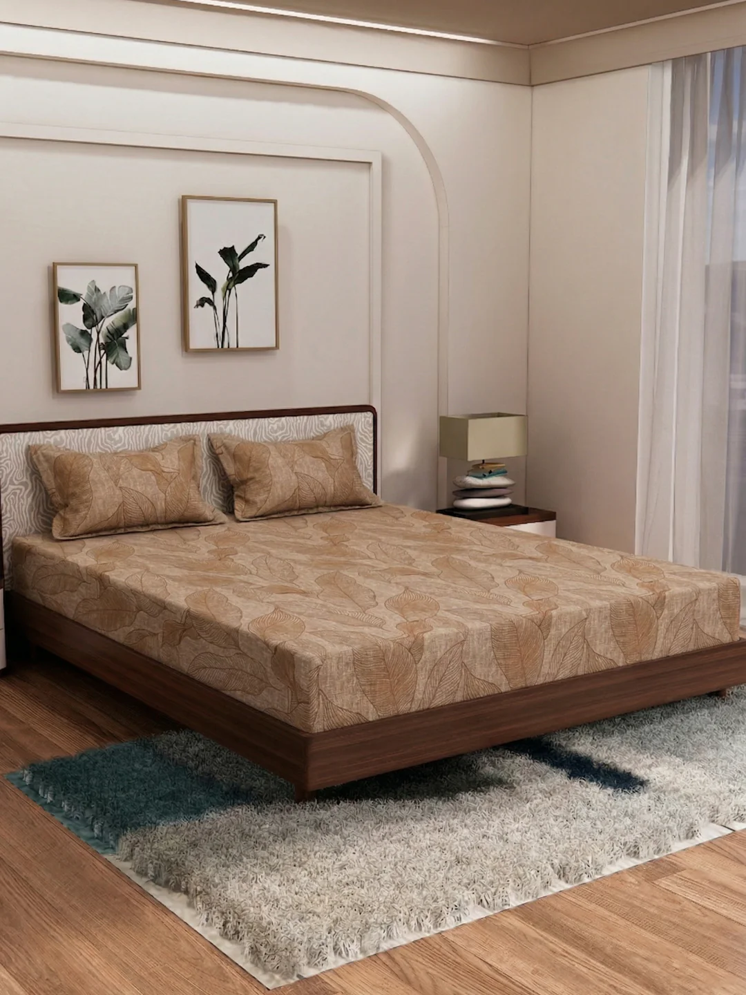 120 GSM Polyester King Size Bedsheet with 2 Pillow Covers Textura Jacquard Collection - Image 2