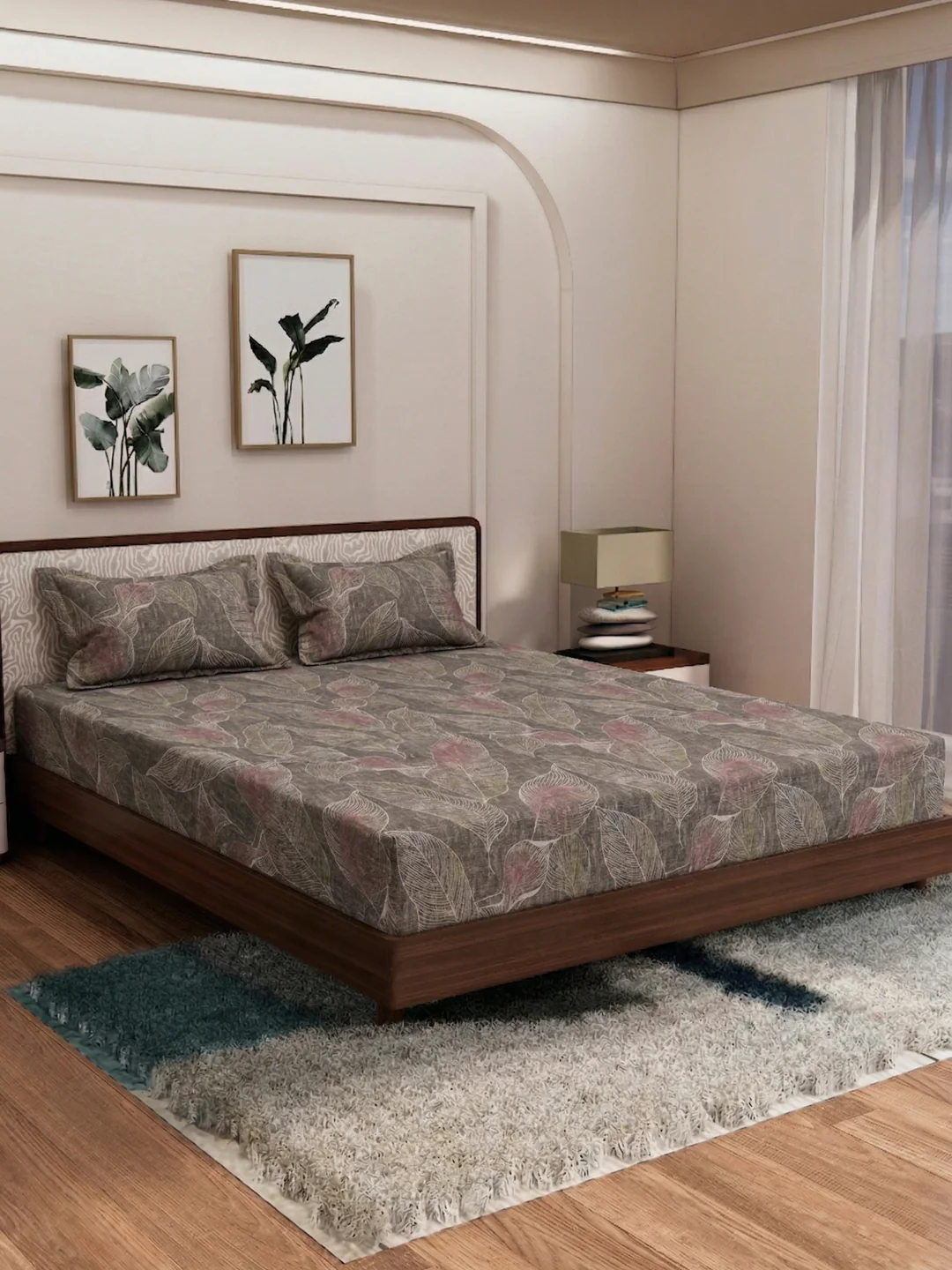 120 GSM Polyester King Size Bedsheet with 2 Pillow Covers Textura Jacquard Collection - Image 2