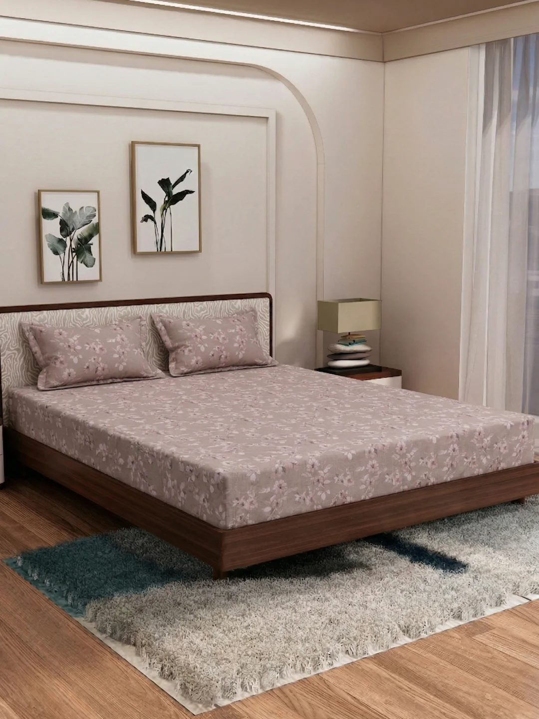 120 GSM Polyester King Size Bedsheet with 2 Pillow Covers Textura Jacquard Collection - Image 2