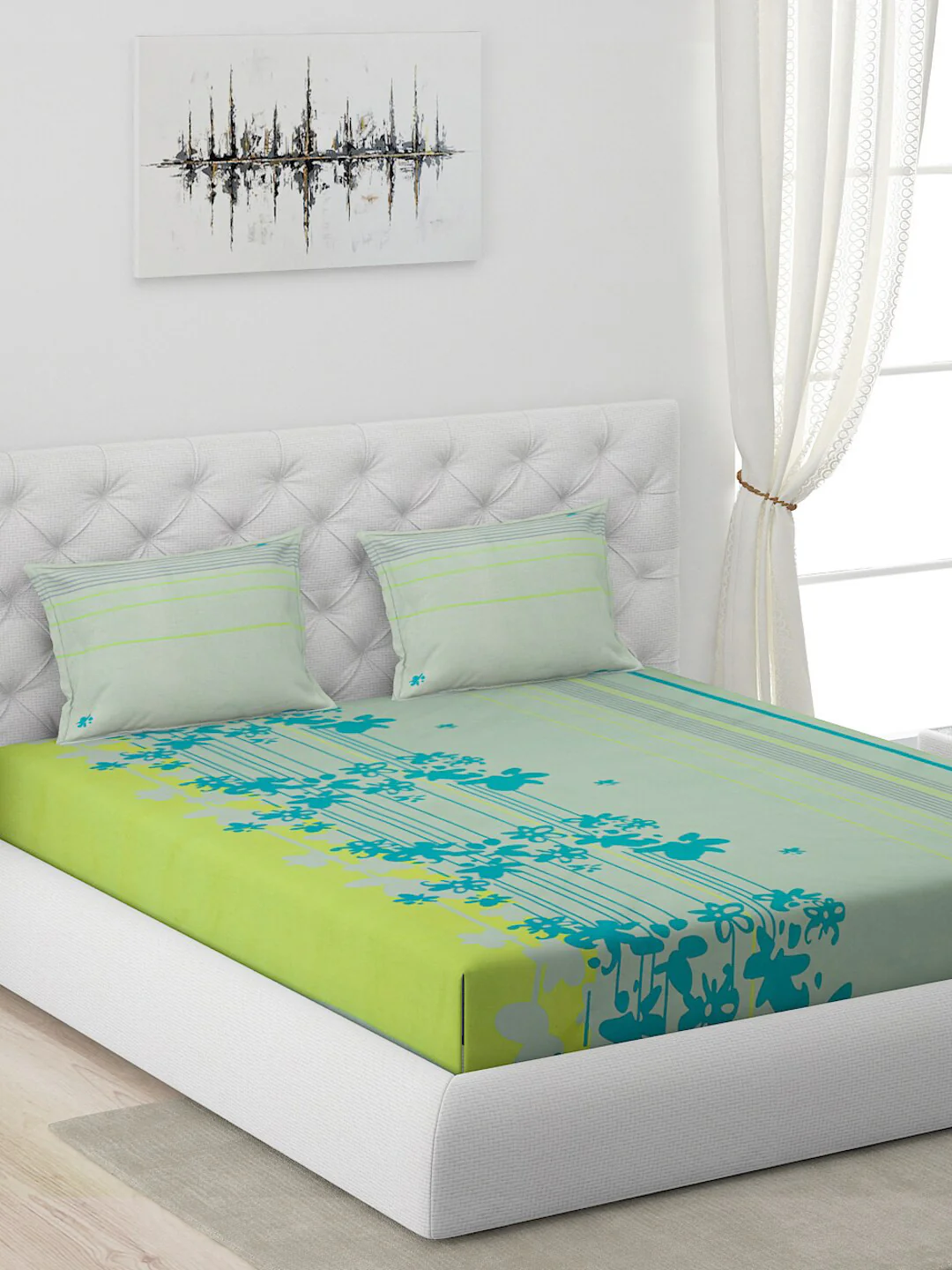 120 GSM Polyester Queen Bed 1 Bedsheet with 2 Pillow Covers (Dazzle) - Image 3