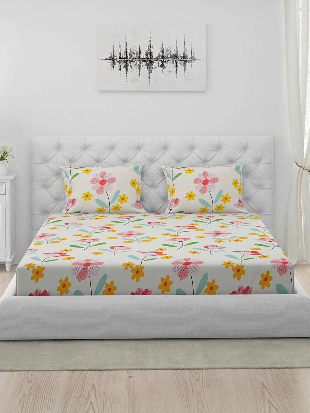 120 GSM Polyester Queen Bed 1 Bedsheet with 2 Pillow Covers (Dazzle) - Image 2