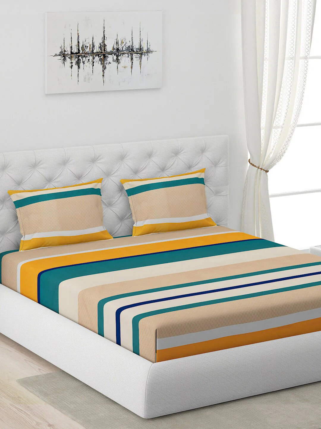 120 GSM Polyester Queen Bed 1 Bedsheet with 2 Pillow Covers (Dazzle) - Image 2