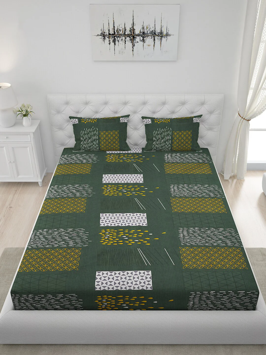 120 GSM Polyester Queen Bed 1 Bedsheet with 2 Pillow Covers (Dazzle) - Image 3