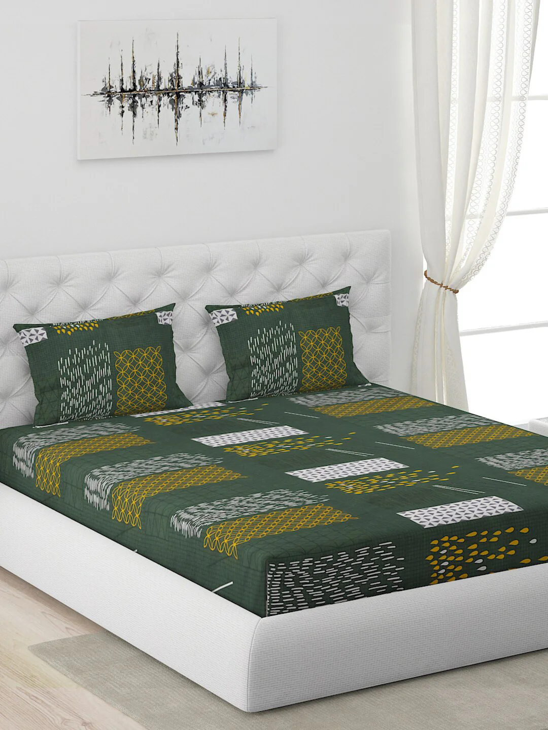 120 GSM Polyester Queen Bed 1 Bedsheet with 2 Pillow Covers (Dazzle) - Image 4