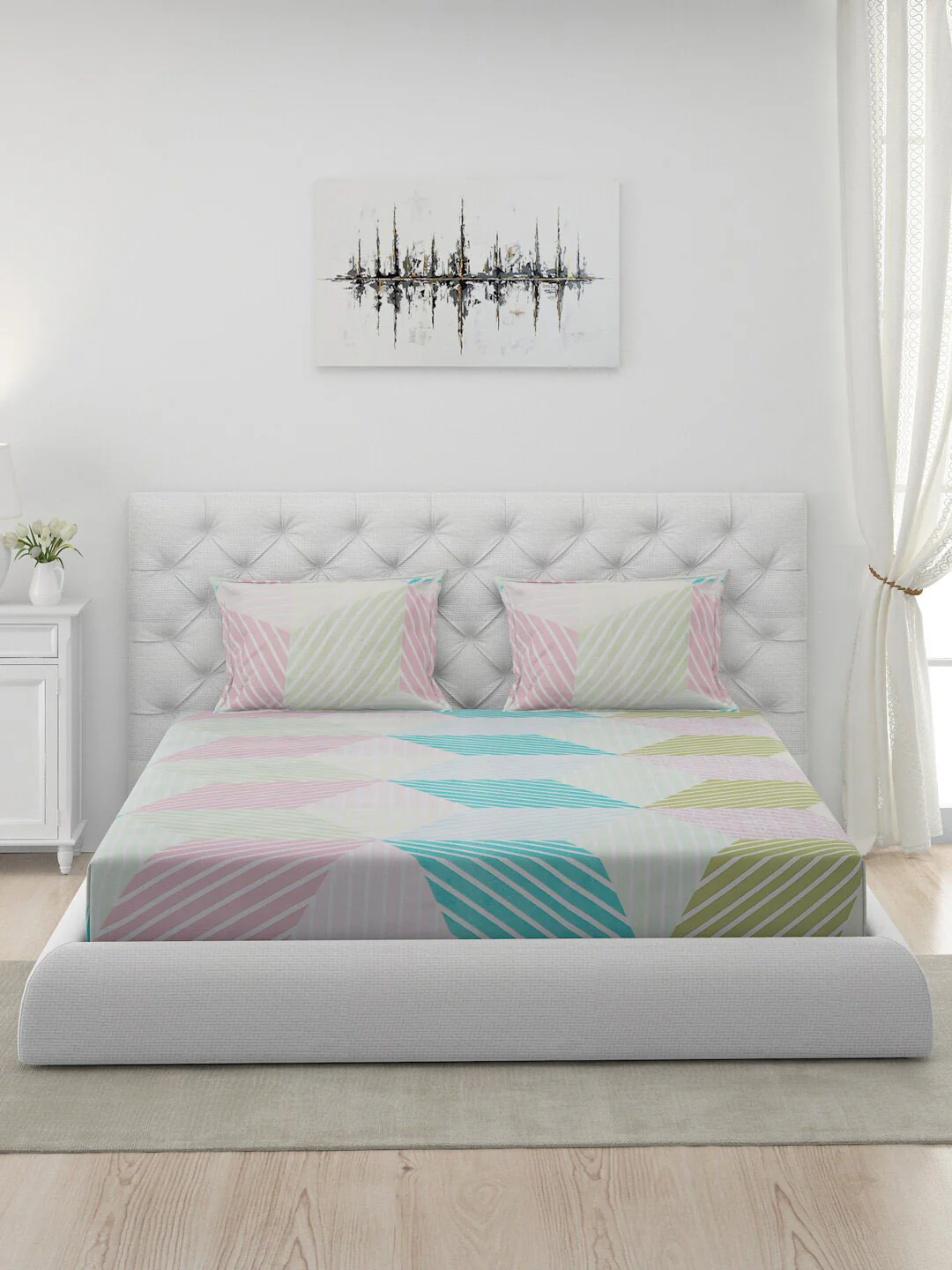 120 GSM Polyester Queen Bed 1 Bedsheet with 2 Pillow Covers (Dazzle) - Image 3