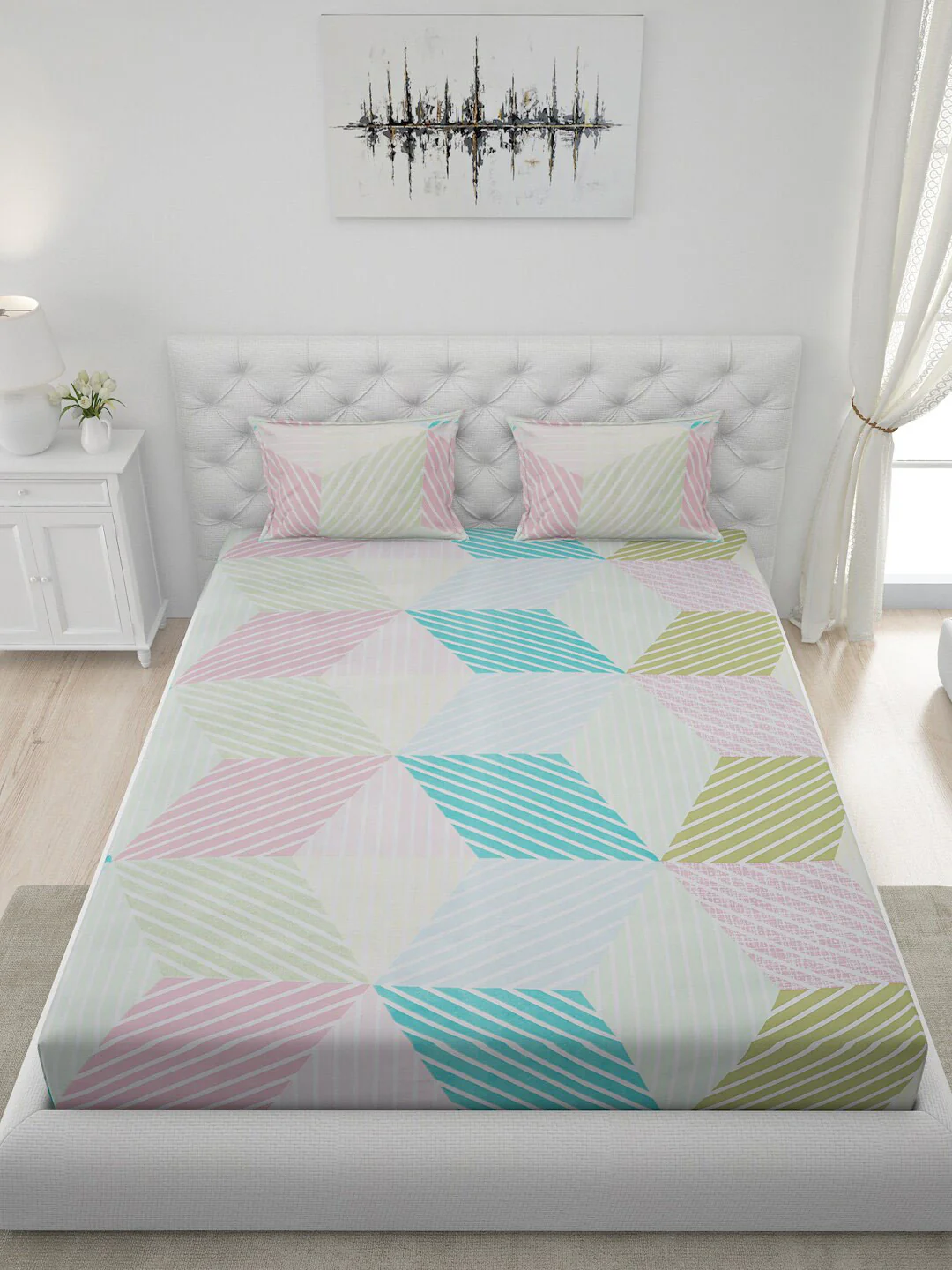 120 GSM Polyester Queen Bed 1 Bedsheet with 2 Pillow Covers (Dazzle) - Image 4