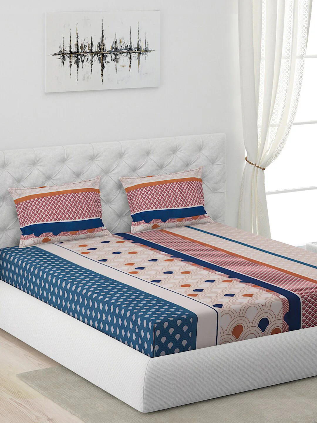 120 GSM Polyester Queen Bed 1 Bedsheet with 2 Pillow Covers (Dazzle) - Image 2