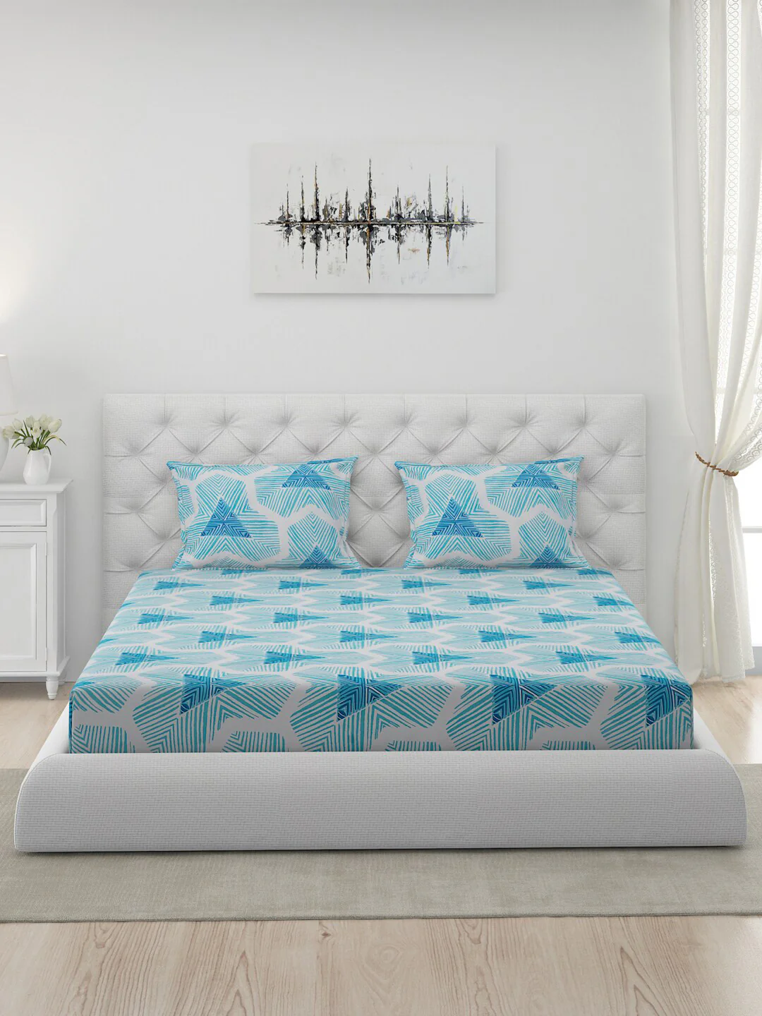 120 GSM Polyester Queen Bed 1 Bedsheet with 2 Pillow Covers (Dazzle) - Image 2
