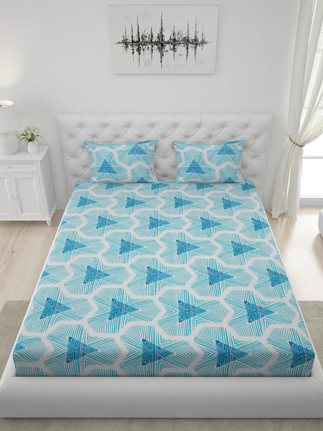 120 GSM Polyester Queen Bed 1 Bedsheet with 2 Pillow Covers (Dazzle) - Image 4