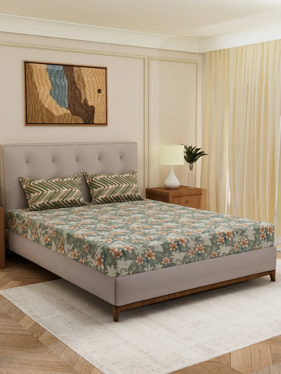 MOCA by Monte Carlo 120 TC Polycotton Double Bed Bedsheet with 2 Pillow Covers Paradise Collection - Image 2