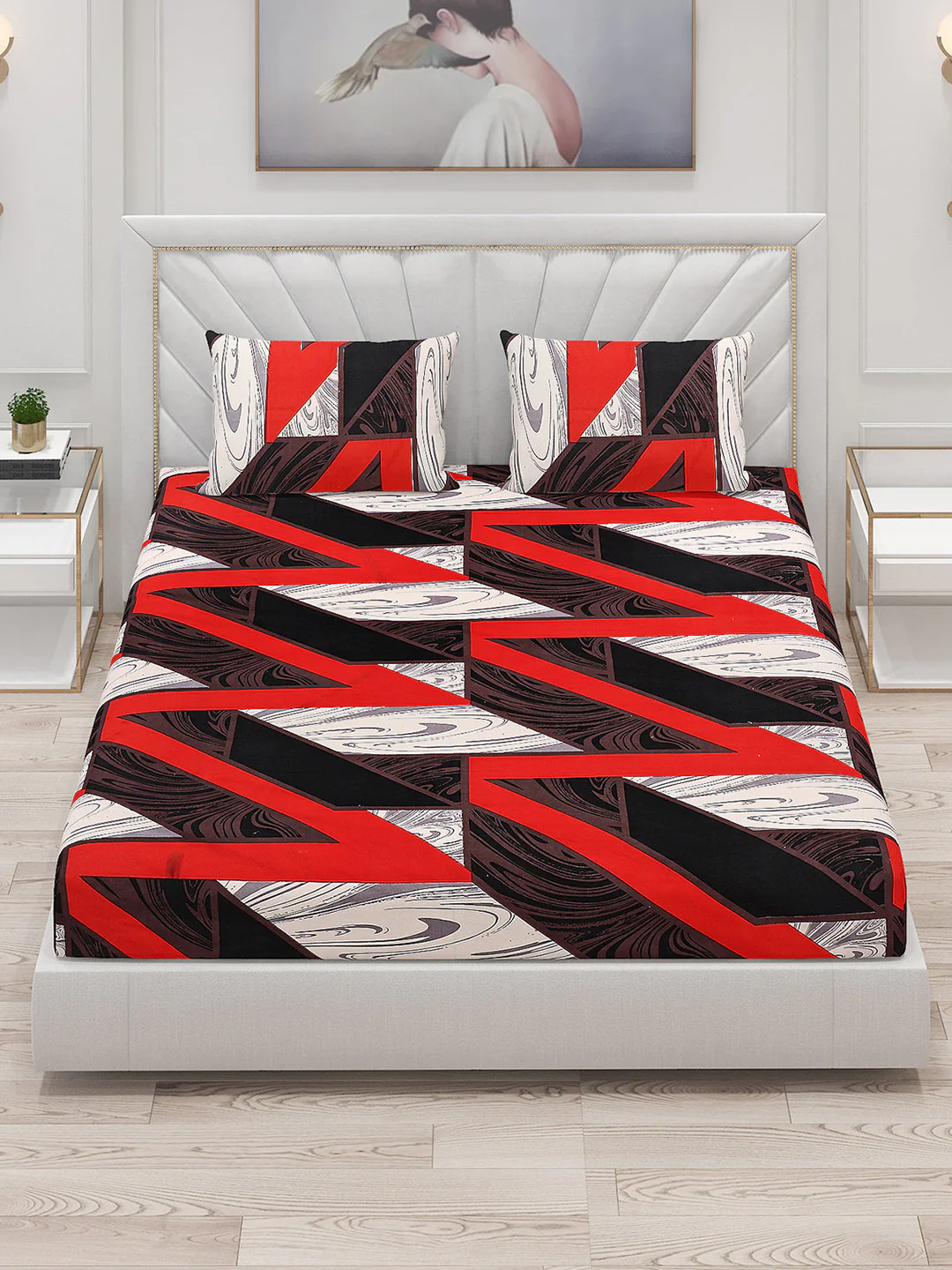 125 GSM Polyester Double Bed Bedsheet with 2 Pillow Covers - Image 2