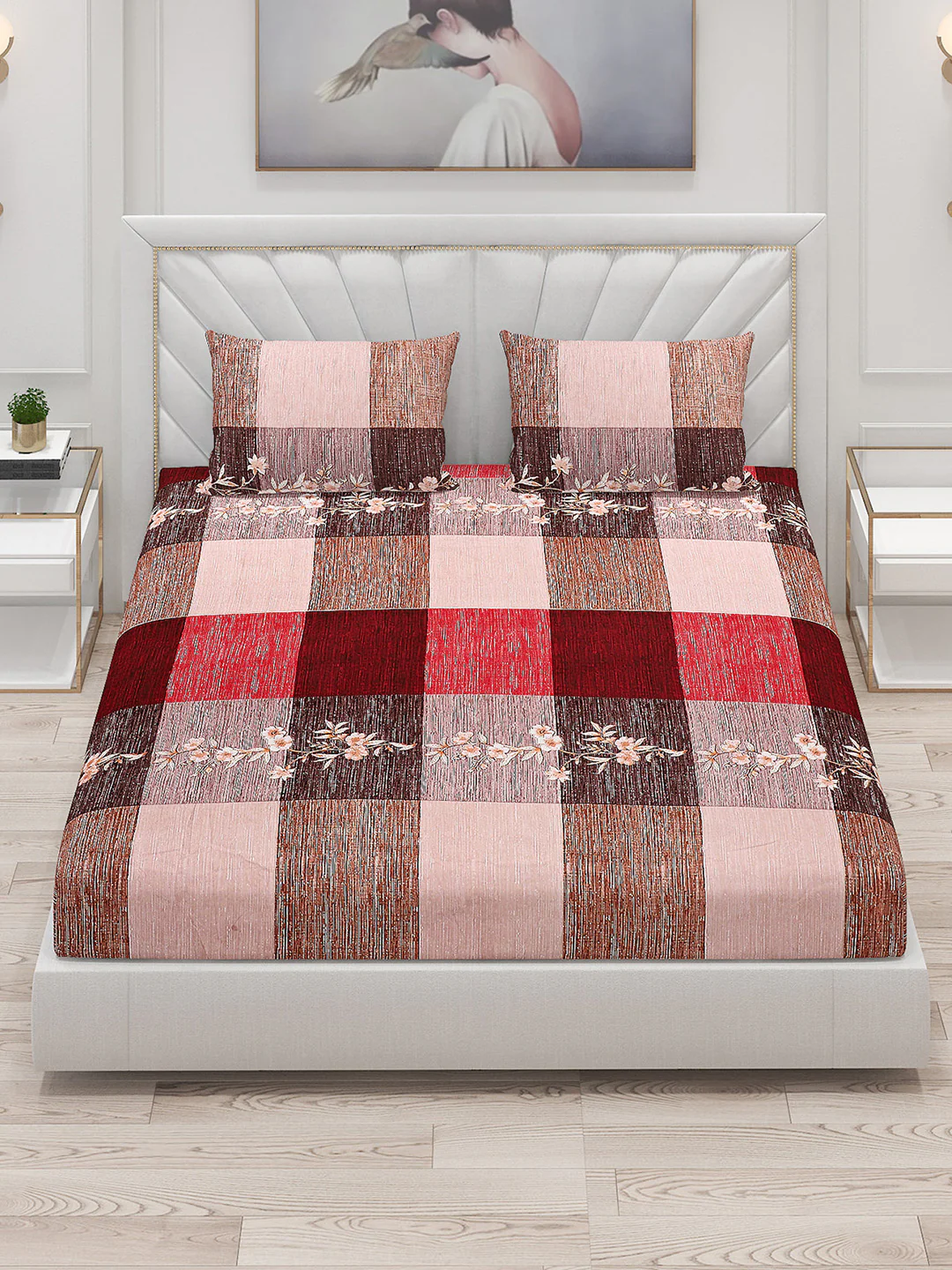 125 GSM Polyester Double Bed Bedsheet with 2 Pillow Covers - Image 2