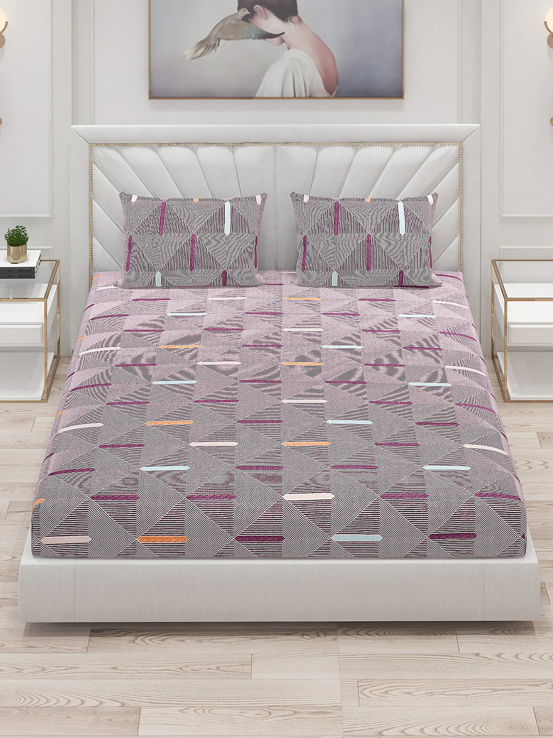125 GSM Polyester Double Bed Bedsheet with 2 Pillow Covers - Image 2