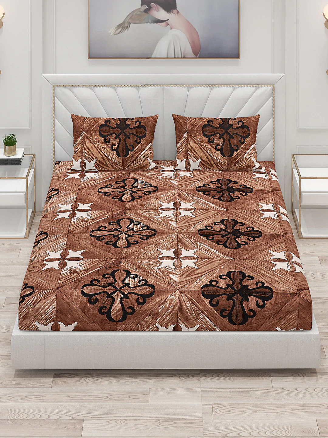 125 GSM Polyester Double Bed Bedsheet with 2 Pillow Covers - Image 2