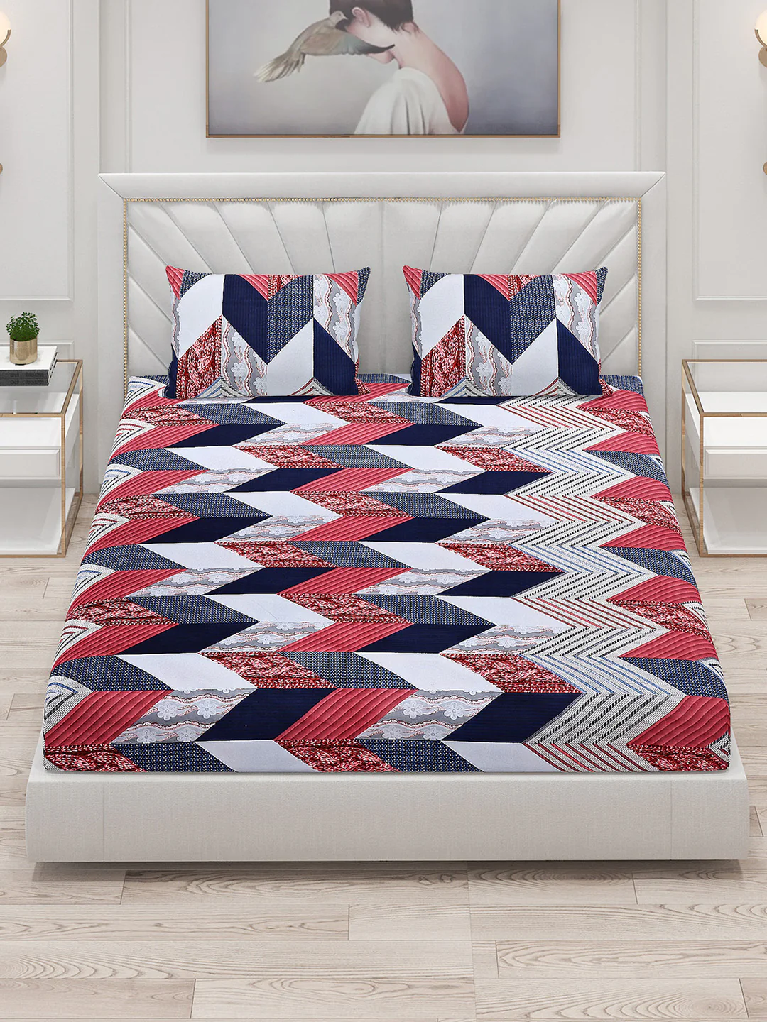 125 GSM Polyester Double Bed Bedsheet with 2 Pillow Covers - Image 2