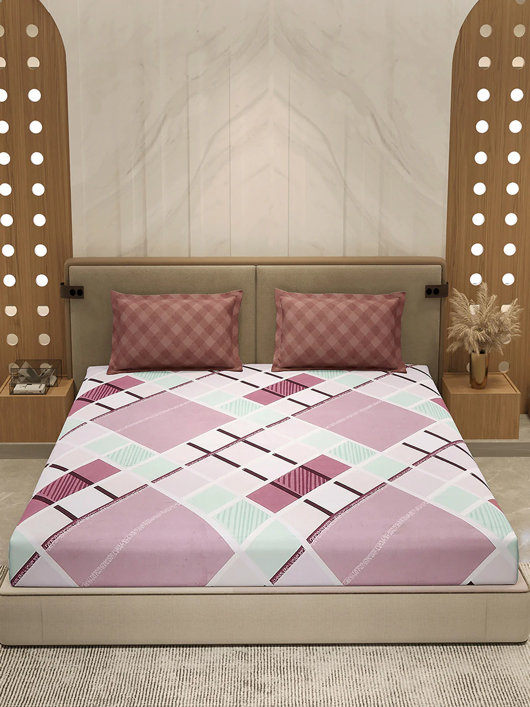 130 GSM Polyester Double Bed 1 Bedsheet with 2 Pillow Cover (Immortal) - Image 2