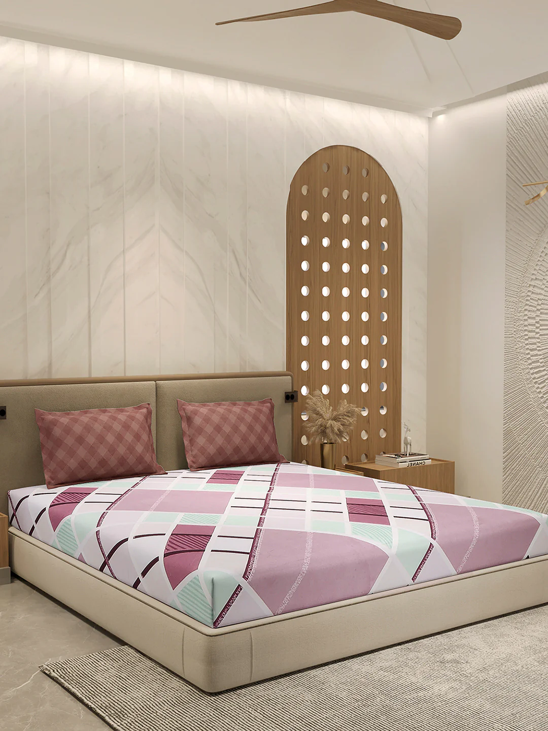 130 GSM Polyester Double Bed 1 Bedsheet with 2 Pillow Cover (Immortal) - Image 4