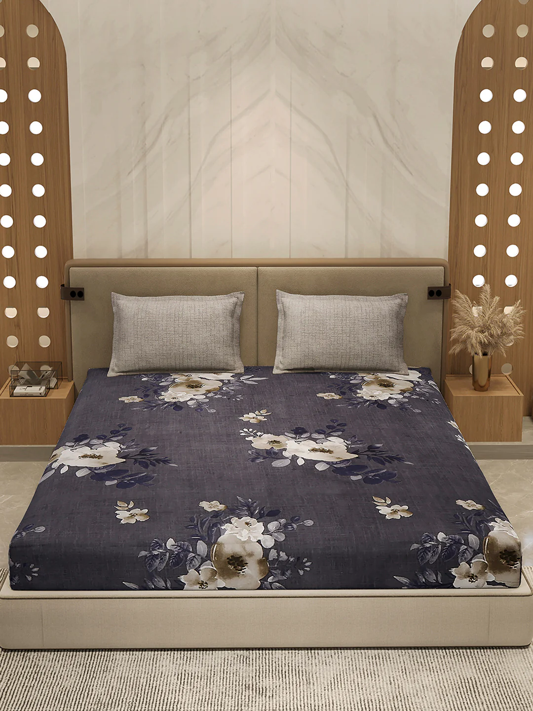 130 GSM Polyester Double Bed 1 Bedsheet with 2 Pillow Cover (Immortal) - Image 2