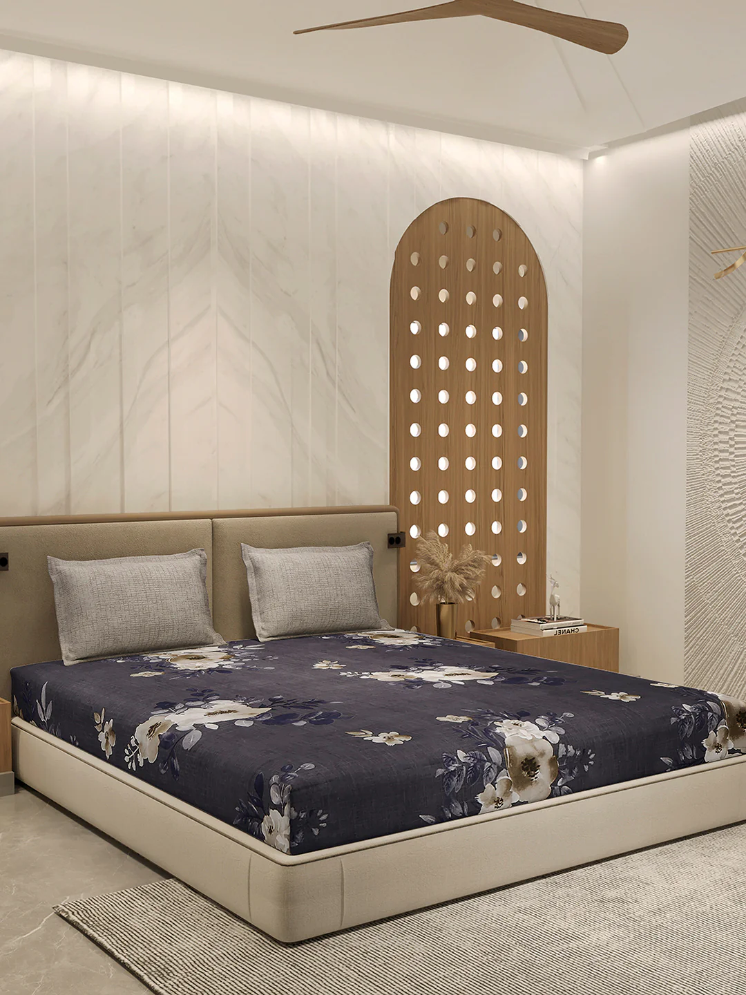 130 GSM Polyester Double Bed 1 Bedsheet with 2 Pillow Cover (Immortal) - Image 4