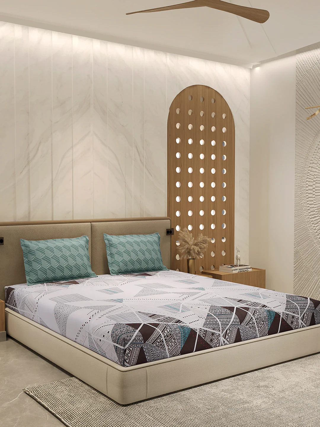 130 GSM Polyester Double Bed 1 Bedsheet with 2 Pillow Cover (Immortal) - Image 4