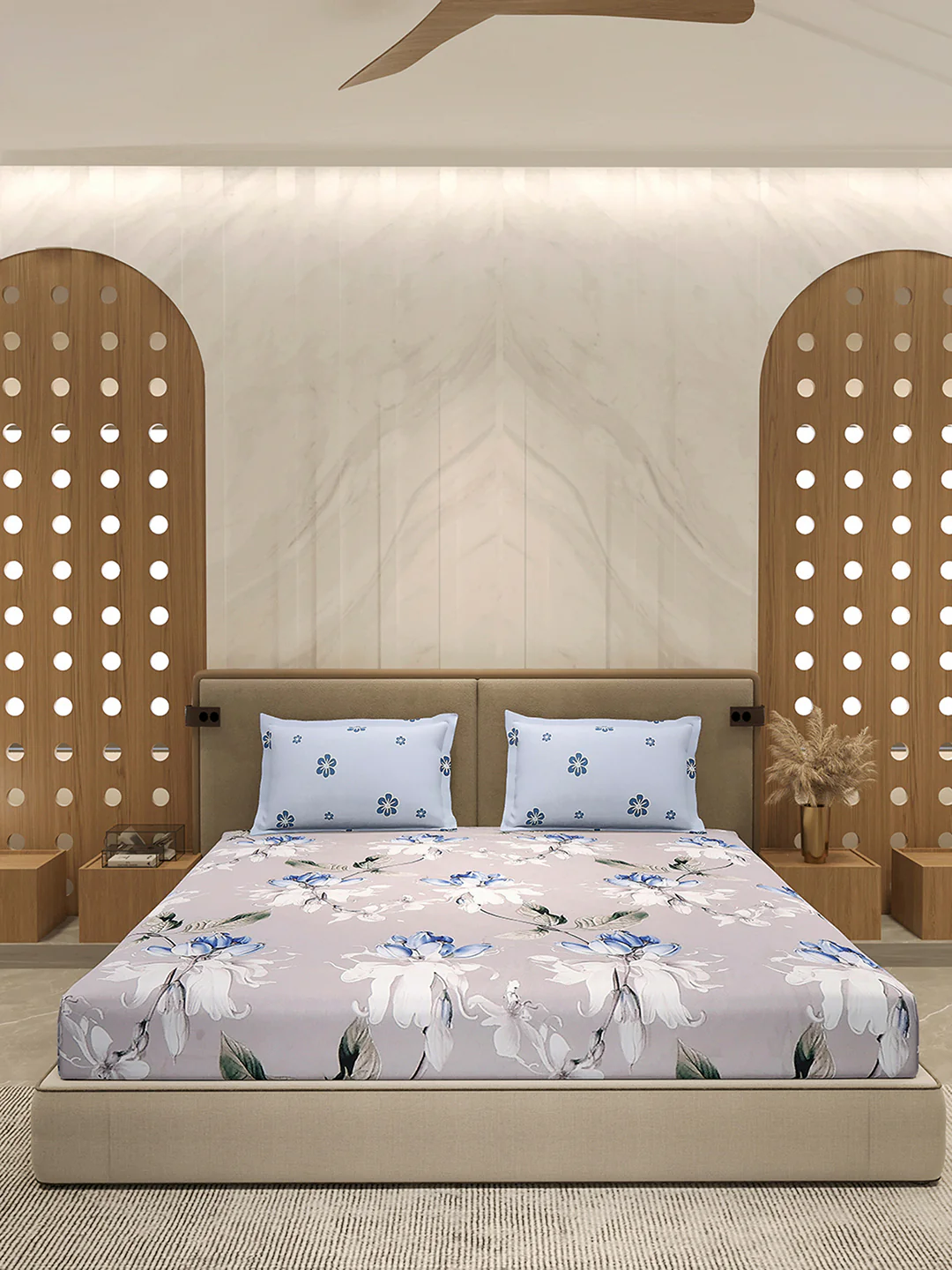 130 GSM Polyester Double Bed 1 Bedsheet with 2 Pillow Cover (Immortal) - Image 3