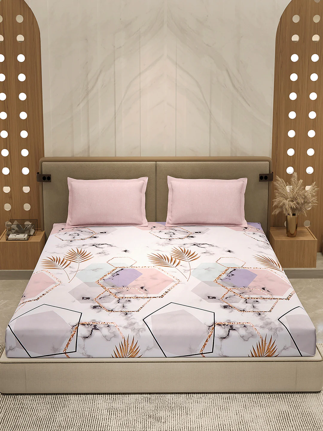 130 GSM Polyester Double Bed 1 Bedsheet with 2 Pillow Cover (Immortal) - Image 2