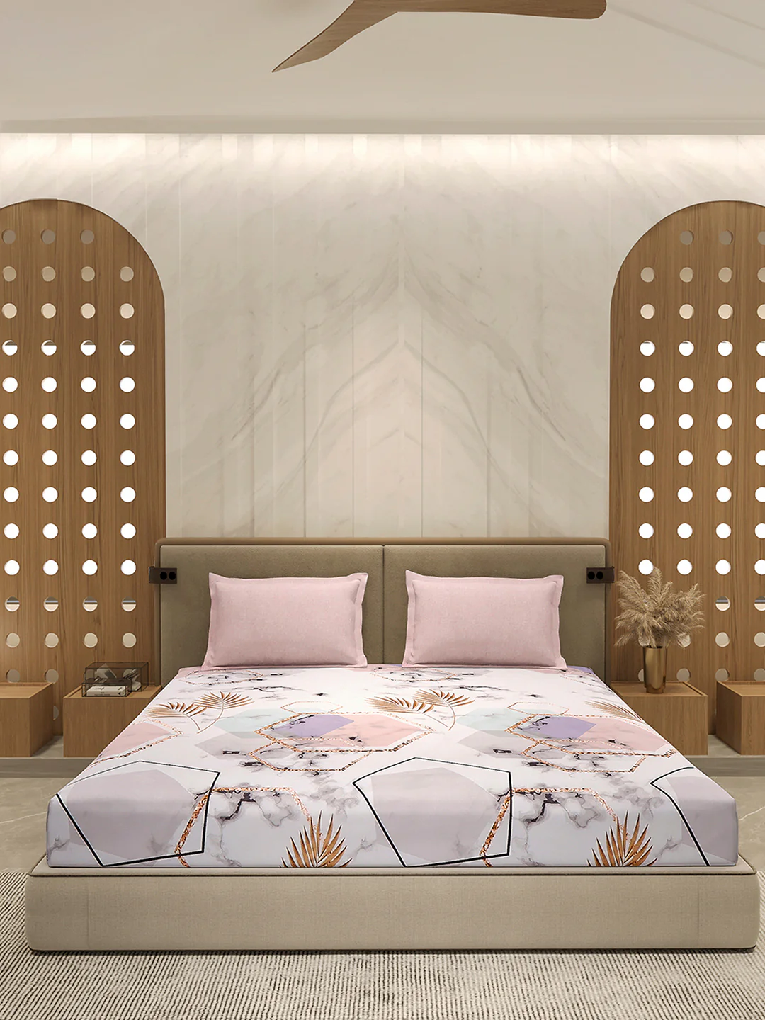 130 GSM Polyester Double Bed 1 Bedsheet with 2 Pillow Cover (Immortal) - Image 3