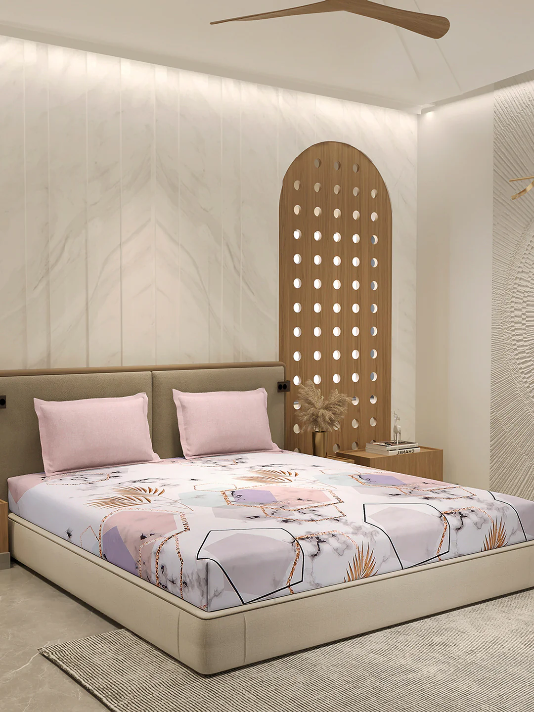 130 GSM Polyester Double Bed 1 Bedsheet with 2 Pillow Cover (Immortal) - Image 4