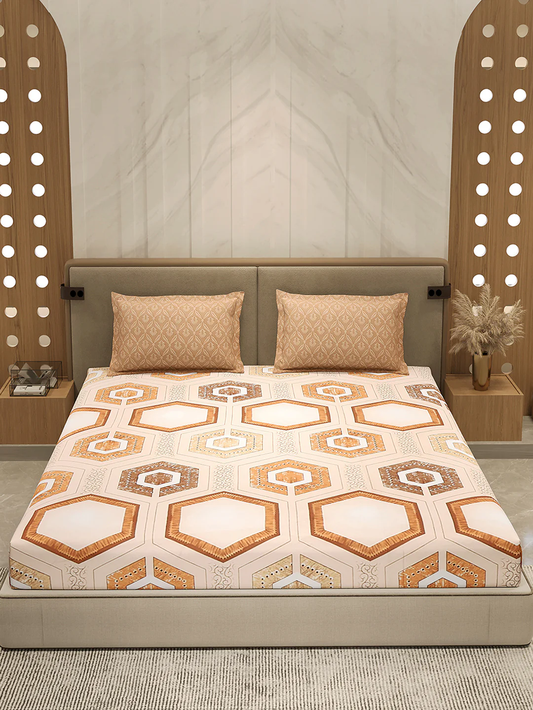 130 GSM Polyester Double Bed 1 Bedsheet with 2 Pillow Cover (Immortal) - Image 2