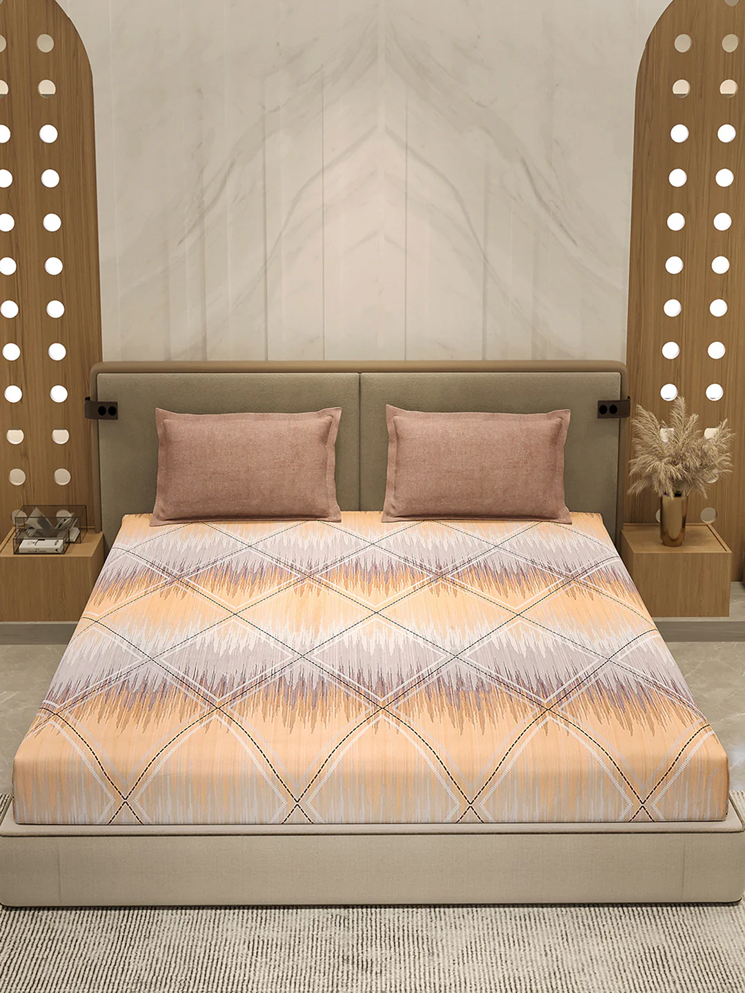 130 GSM Polyester Double Bed 1 Bedsheet with 2 Pillow Cover (Immortal) - Image 2