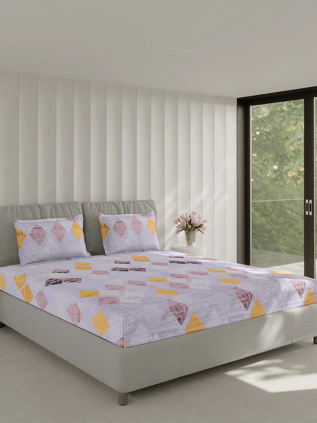 130 GSM Polyester Double Bed 1 Bedsheet with 2 Pillow Covers (Fashnik) - Image 4
