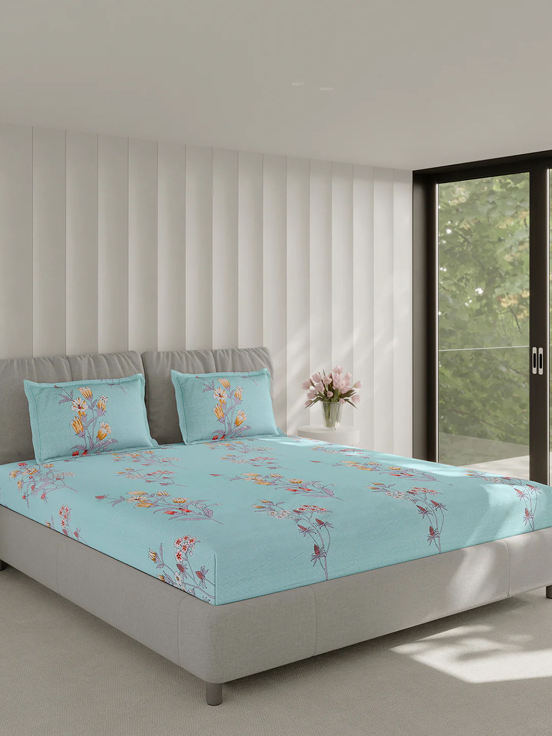 130 GSM Polyester Double Bed 1 Bedsheet with 2 Pillow Covers (Fashnik) - Image 4