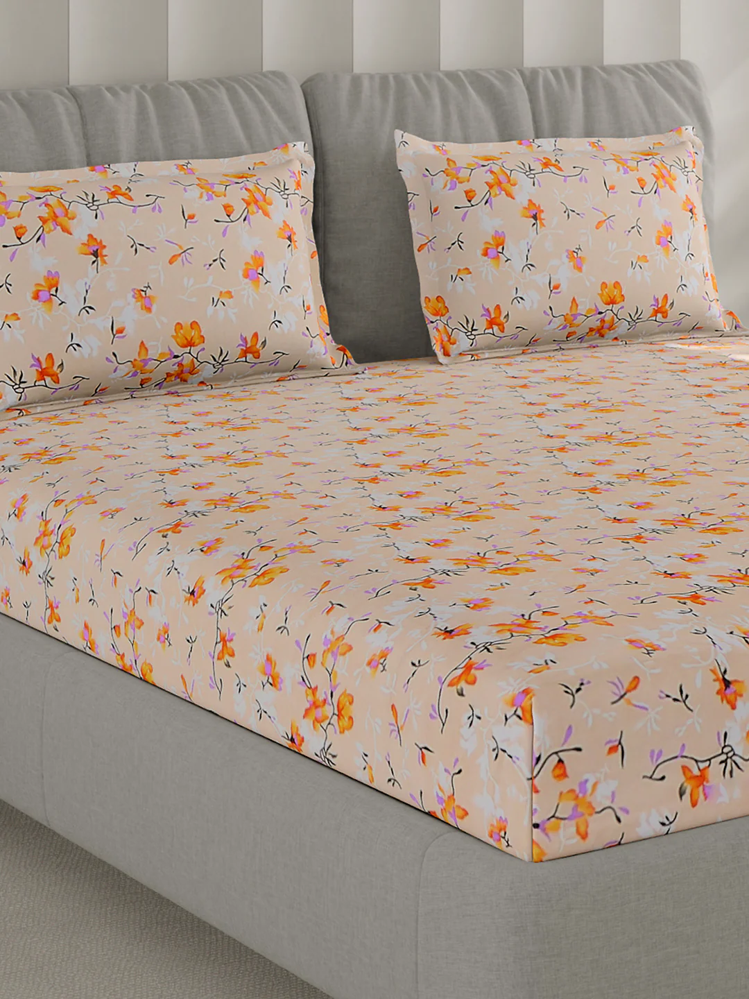 130 GSM Polyester Double Bed 1 Bedsheet with 2 Pillow Covers (Fashnik)