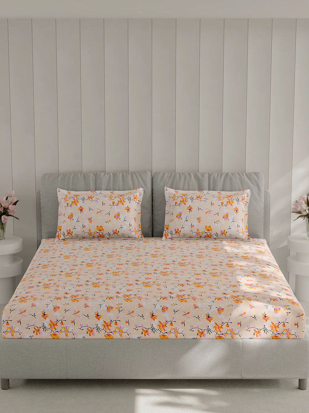 130 GSM Polyester Double Bed 1 Bedsheet with 2 Pillow Covers (Fashnik) - Image 3