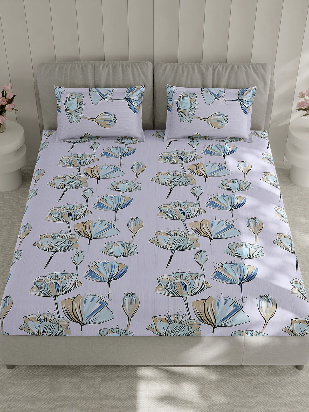 130 GSM Polyester Double Bed 1 Bedsheet with 2 Pillow Covers (Fashnik) - Image 2