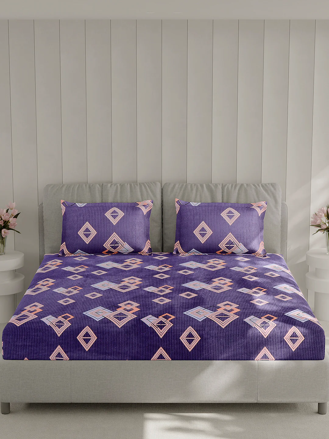 130 GSM Polyester Double Bed 1 Bedsheet with 2 Pillow Covers (Fashnik) - Image 3