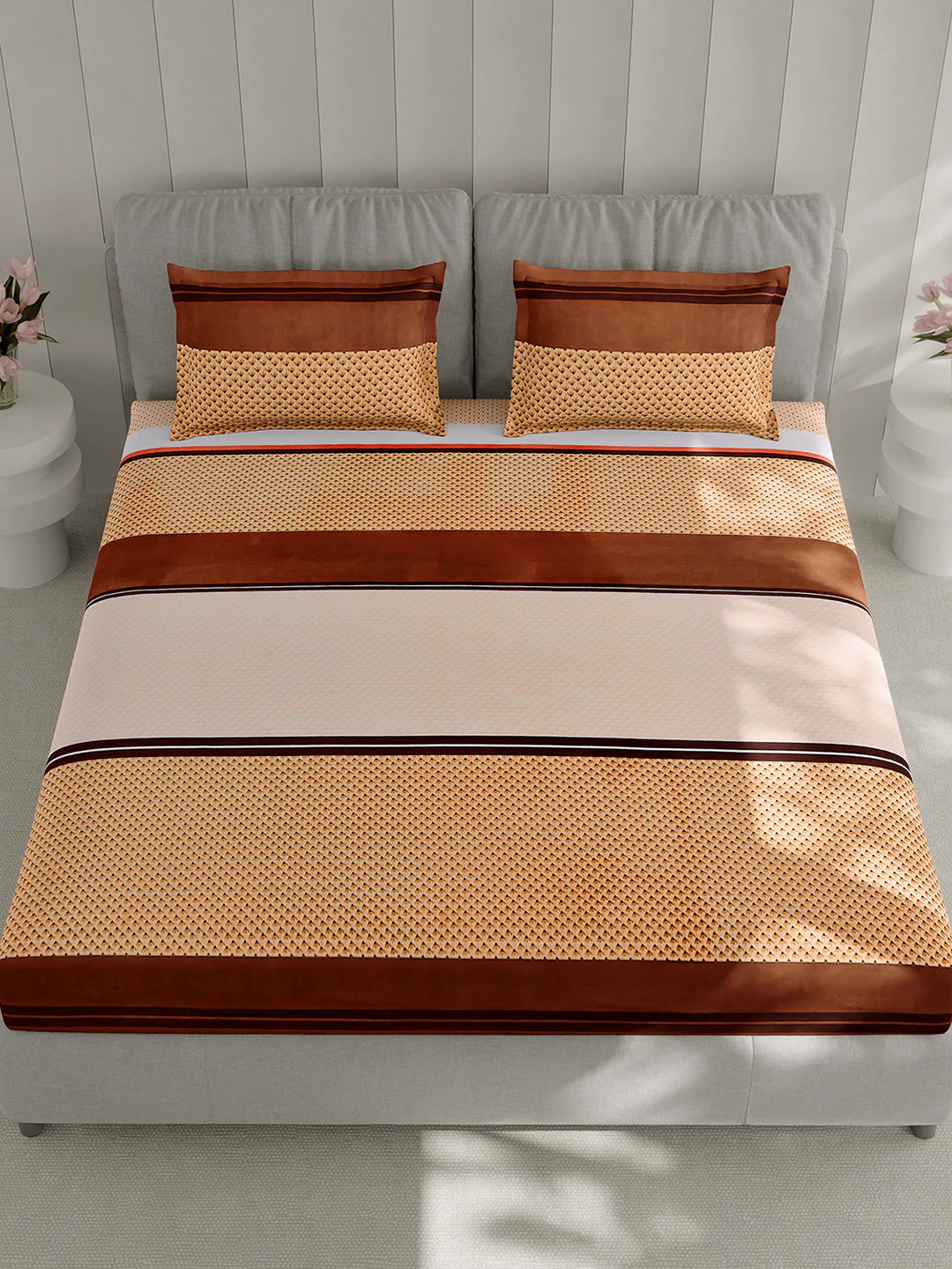 130 GSM Polyester Double Bed 1 Bedsheet with 2 Pillow Covers (Fashnik) - Image 2