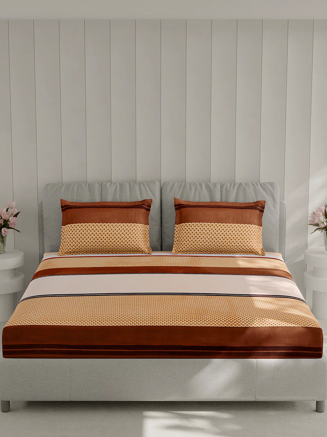 130 GSM Polyester Double Bed 1 Bedsheet with 2 Pillow Covers (Fashnik) - Image 3