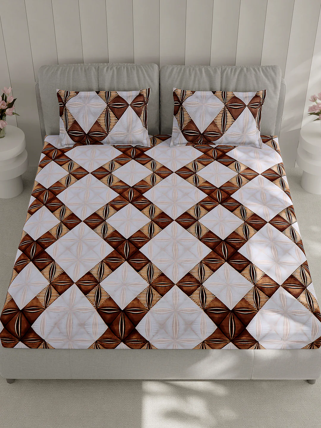 130 GSM Polyester Double Bed 1 Bedsheet with 2 Pillow Covers (Fashnik) - Image 2