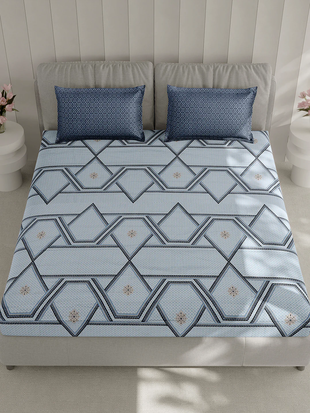 130 GSM Polyester Double Bed 1 Bedsheet with 2 Pillow Covers (Immortal) - Image 2