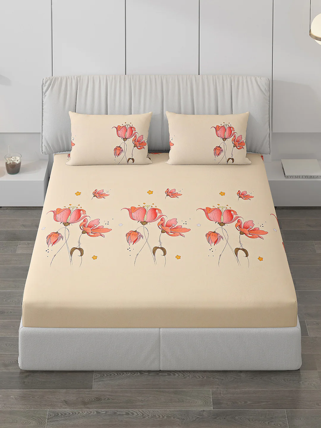 130 GSM Polyester Double Bed Bedsheet with 2 Pillow Covers - Image 2