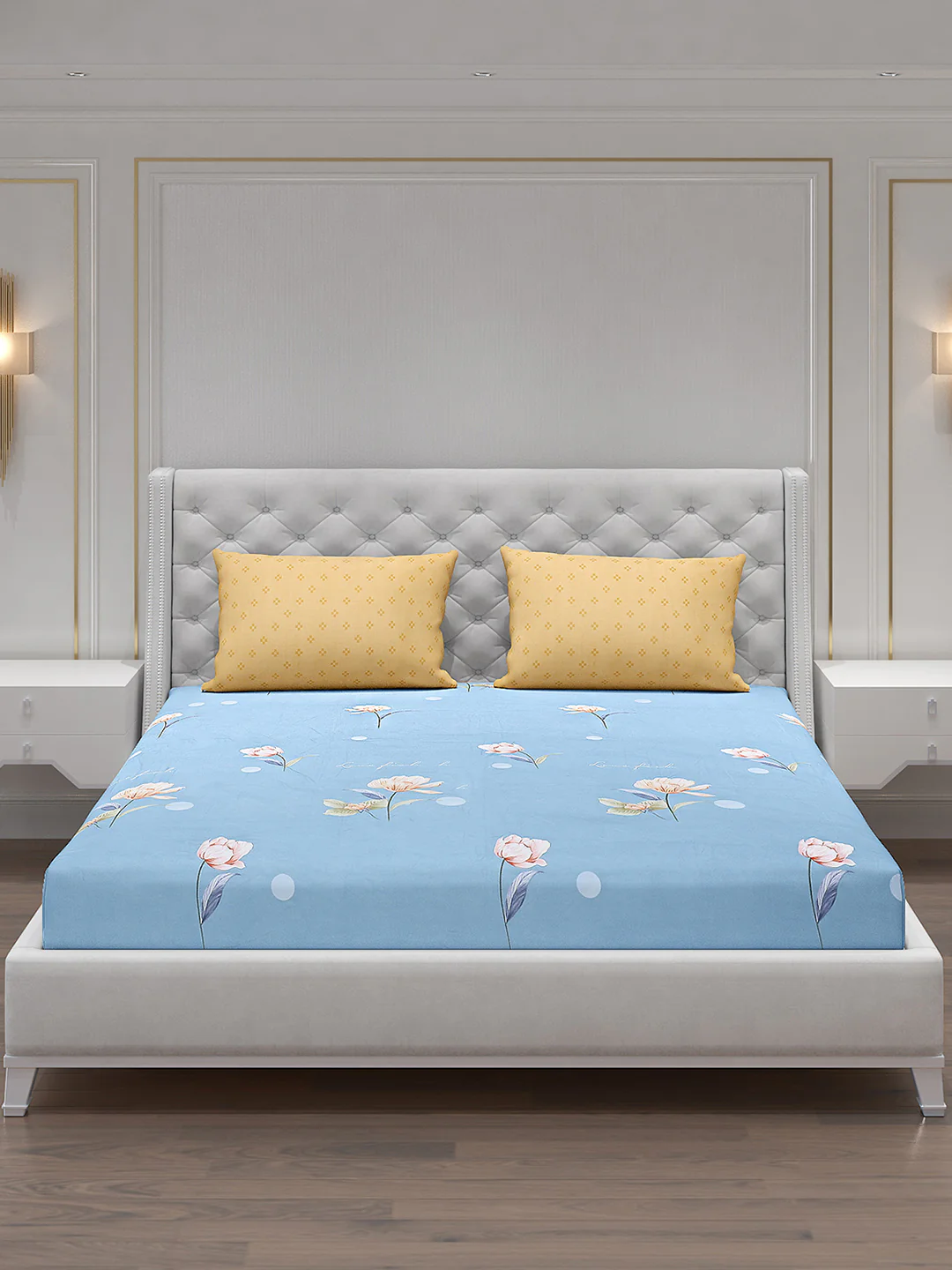130 GSM Polyester Double Bed Bedsheet with 2 Pillow Covers - Image 3