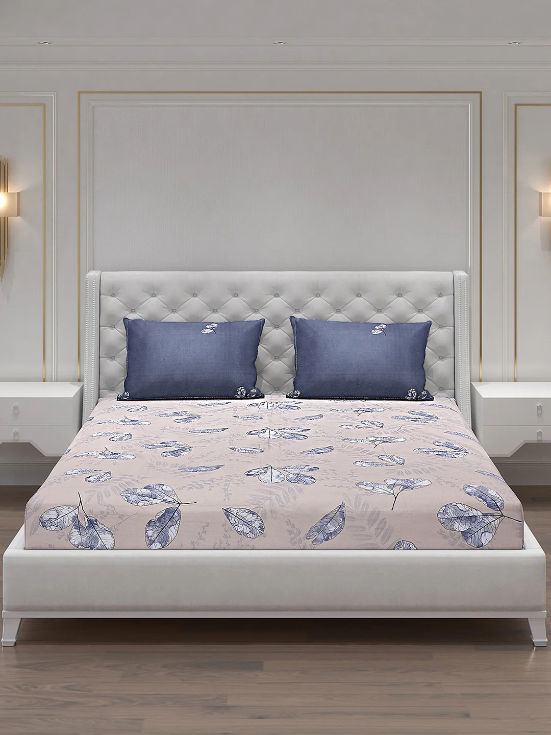 130 GSM Polyester Double Bed Bedsheet with 2 Pillow Covers - Image 3