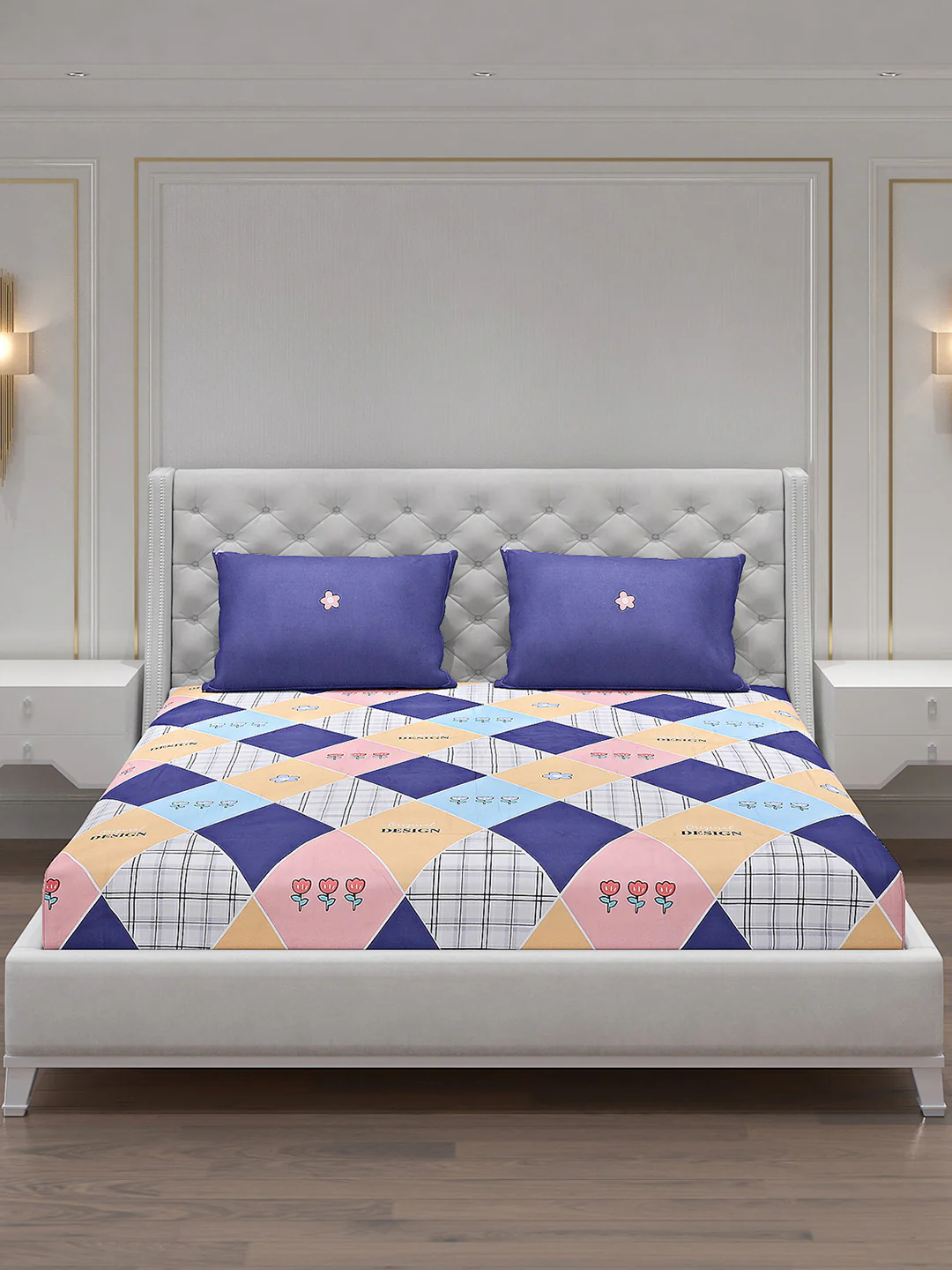 130 GSM Polyester Double Bed Bedsheet with 2 Pillow Covers - Image 3