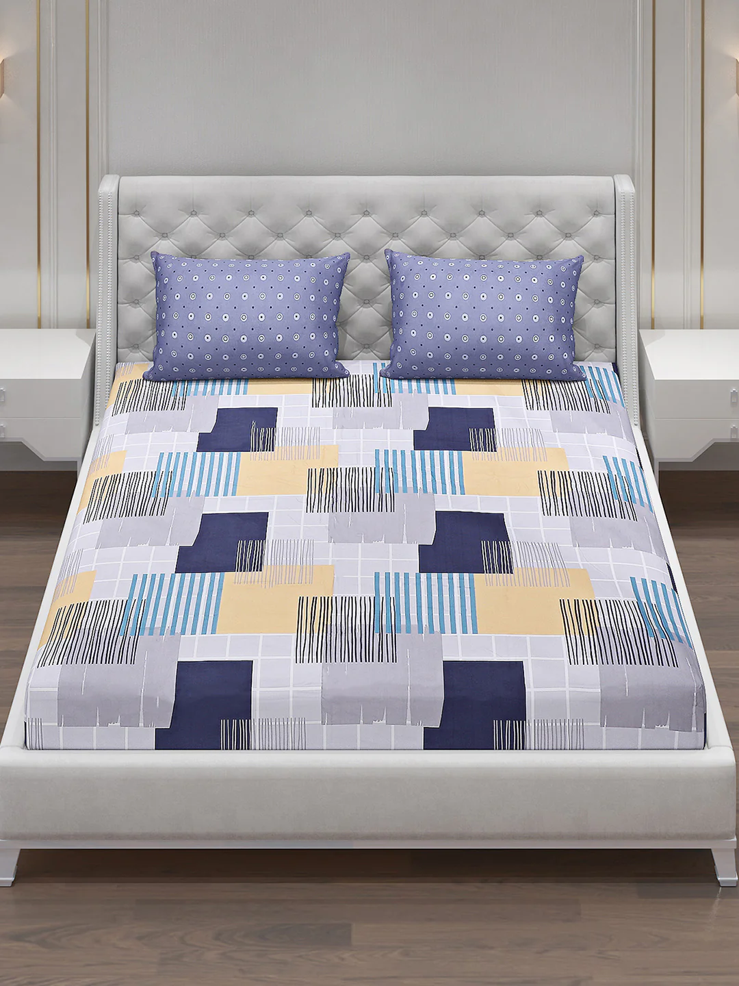 130 GSM Polyester Double Bed Bedsheet with 2 Pillow Covers - Image 2